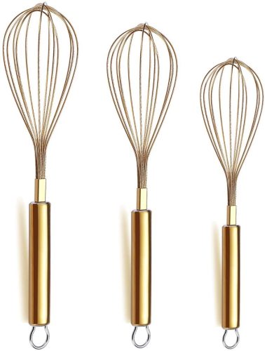 US$ 20.99 - 3 Pack Stainless Steel Whisks 8 +10 +12 Inches , Wire Whisk Set  Kitchen whisks(Gold) - m.