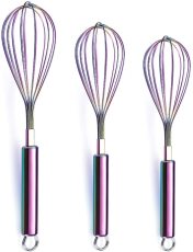 3 Pack Stainless Steel Whisks 8 +10 +12 Inches  , Wire Whisk Set Kitchen whisks(Rainbow)