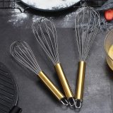 3 Pack Gold Handle Whisks Stainless Steel 8 +10 +12 Inches  , Wire Whisk Set Kitchen whisks(GH)