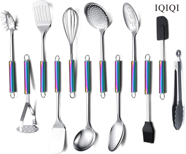 IQIQI  12 Pieces Cooking Utensils Set With Rainbow Handle