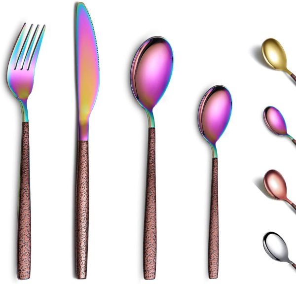 24 Pieces with lunar surface handle and shiny rainbow mouth titanium coating