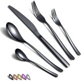 30 Piece Shiny Black Flatware Set Service for 6