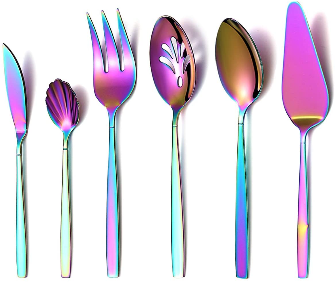 US 24.99 6 Pieces Rainbow Flatware Serving Set Colorful Serving Utensils