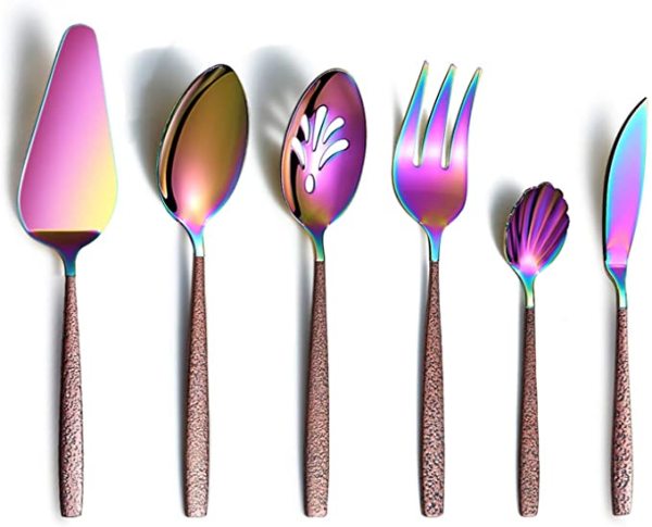 6 Piece Colorful Cutlery Spoons Utensils with Moon Surface Handle