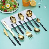 10 Pieces Silver and Black Gold Flatware Serving Set