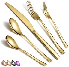 Gold Silverware Set 20 Pieces,Service for 4 (Shiny Golden)