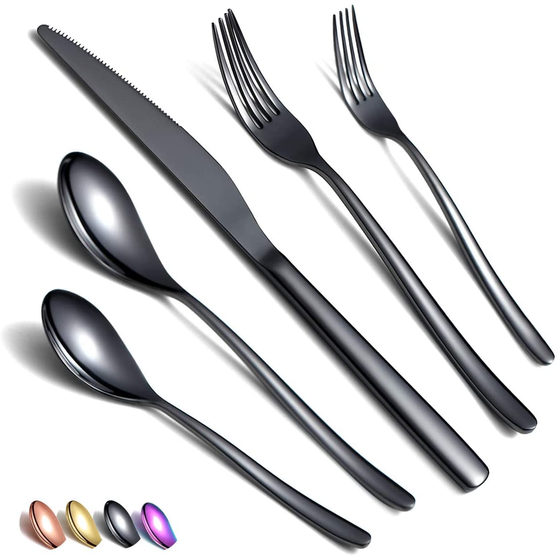 US 39.99 20 Pieces Black Utensil Sets Service Set for 4(Shiny Black