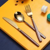 Gold 20 Piece with Moon Surface Handle Shiny Mouth, Cutlery set service for 4