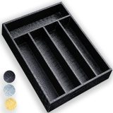 Silverware Organizer, Berglander Leather Wood Drawer Organizers Cover With Leather