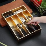 Silverware Organizer, Berglander Leather Wood Drawer Organizers Cover With Leather