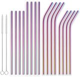 Reusable Drinking Straw and Colorful Drinking Straws Straight and Bent Metal Straws with Brushes Set of 18