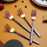 4 Pieces Moon Surface Handle Shiny Gold Head dinner forks service for 4