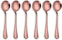Rose Gold Soup Spoon of 6, Berglander Stainless Steel Round Spoons Silverware