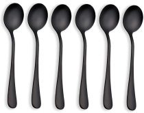 Black Soup Spoon of 6, Berglander Stainless Steel Round Spoons Silverware
