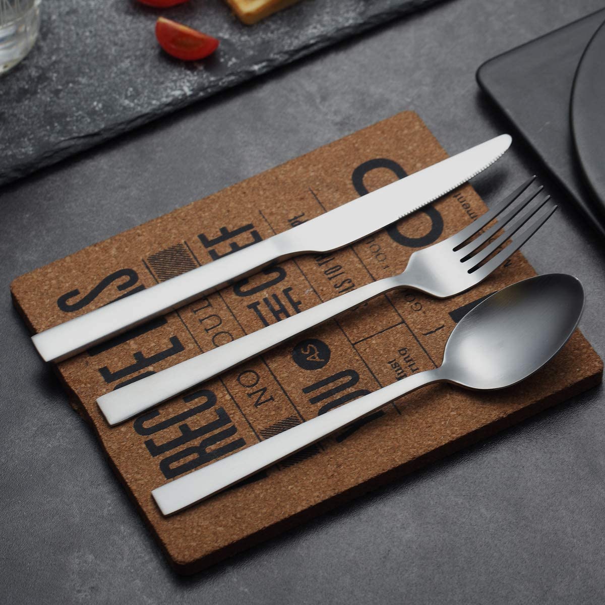 US$ 38.72 - Black 40 Piece Matte Cutlery Set, Stainless Steel Flatware Set,  Service For 8 - m.