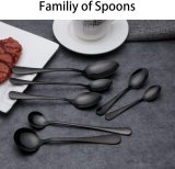 Black Soup Spoon of 6, Berglander Stainless Steel Round Spoons Silverware