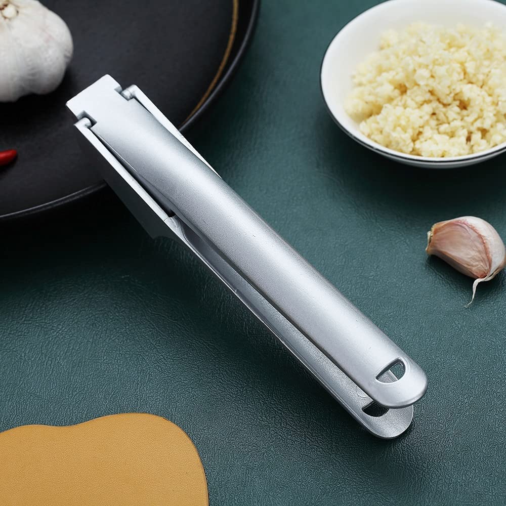 SUCCLACE Stainless Steel Garlic Press Effortless Crusher Professional  Squeezer Masher Kitchen Mincer Tool, Silver ,Garlic Press 