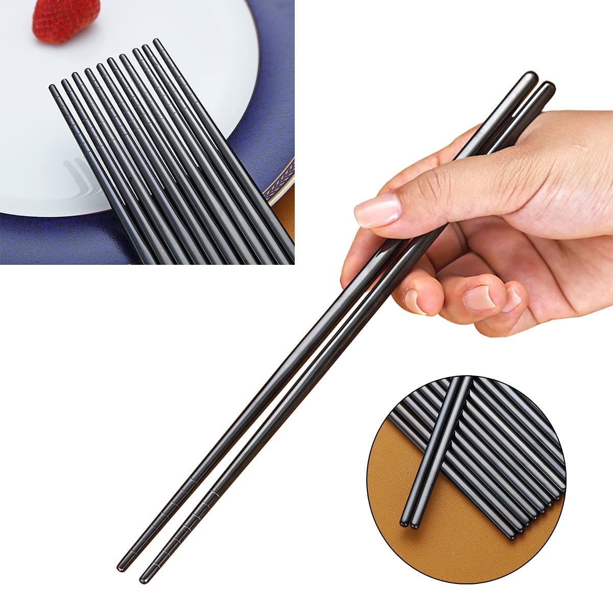 2pc Reusable Colorful Chopsticks Metal Korean Chinese Stainless Steel Chopsticks 