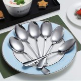 Silver Dinner Spoon of 6, Berglander 7.5  Stainless Steel Titanium Plating Shiny Silverware