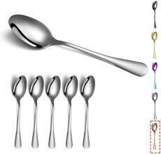 Silver Dinner Spoon of 6, Berglander 7.5  Stainless Steel Titanium Plating Shiny Silverware