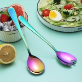 Shiny Silver Stainless Steel Salad Serving Set, Pack of 2