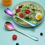 Shiny Silver Stainless Steel Salad Serving Set, Pack of 2