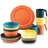 Berglander Plastic Dinnerware Set of 20 Pieces, Unbreakable And Reusable Light Weight Plates Mugs Bowls Dishes Easy to Carry and Clean BPA Free Service For 4