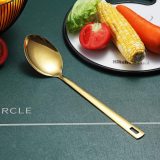 Gold Cooking Spoons, Stainless Steel Solid Spoon Titanium Gold Plating, Kitchen Basting Serving Spoon for Cooking