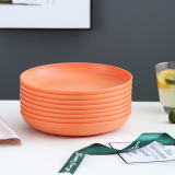 Berglander 9 Inch Orange Deep Plastic Plates 8 Pieces, Unbreakable And Reusable Light Weight Dinner Plates Pasta and Dumpling Bowl BPA Free
