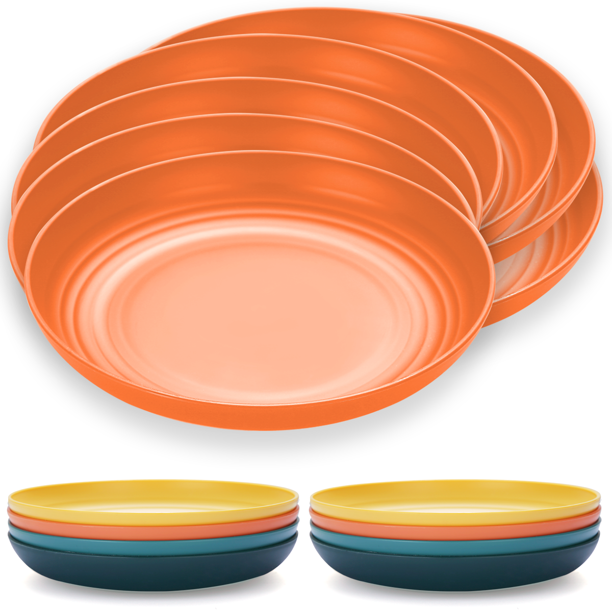 Berglander Plastic Plates Set of 8 Pieces 10, Green Reusable Flat Dinner  Plates, Salad Plates, Pasta Bowls, Dishes Set Easy to Carry for Home