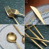 Gold Silverware Set 40 Pieces, Stainless Steel Flatware Set, Titanium Black Plating Cutlery Set Utensil Sets