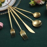 Gold Silverware Set 40 Pieces, Stainless Steel Flatware Set, Titanium Black Plating Cutlery Set Utensil Sets