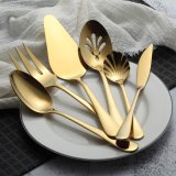 Stainless Steel Silver Titanium Plated Flatware Serving Set 6 Pieces Silver Serving Silverware Set
