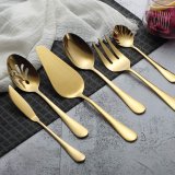 Stainless Steel Silver Titanium Plated Flatware Serving Set 6 Pieces Silver Serving Silverware Set