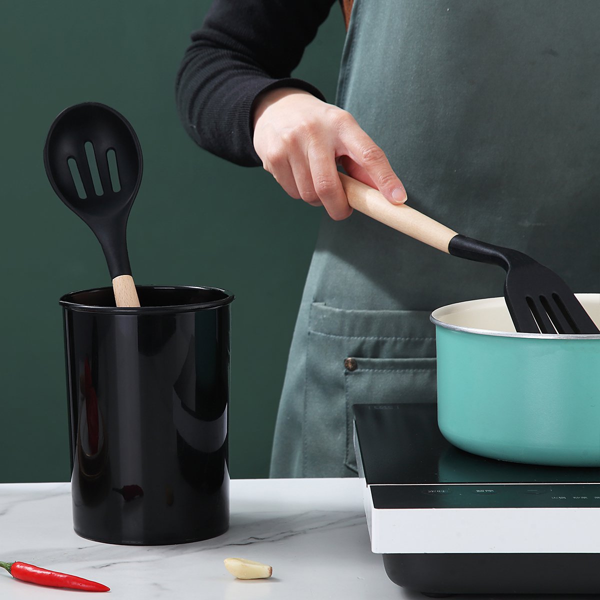 Berglander Set Utensili Cucina 38 Pezzi In Silicone E Acciaio - Spatole, Mestoli E Portautensili Dorato
