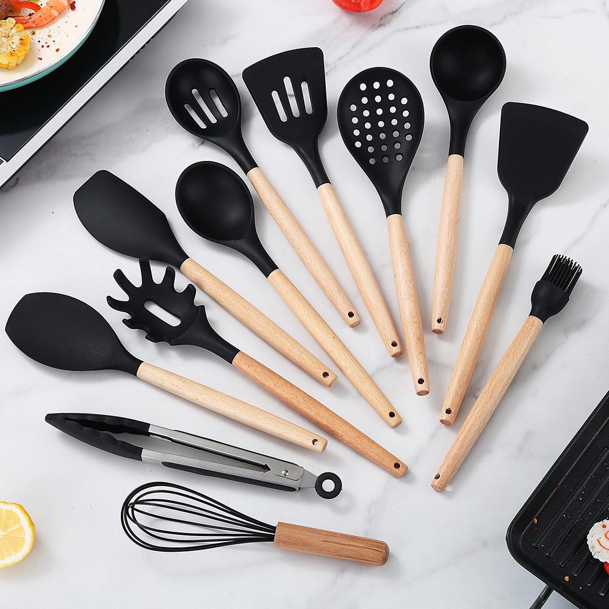 Berglander Set Utensili Cucina 38 Pezzi In Silicone E Acciaio - Spatole, Mestoli E Portautensili Dorato - Foto 2