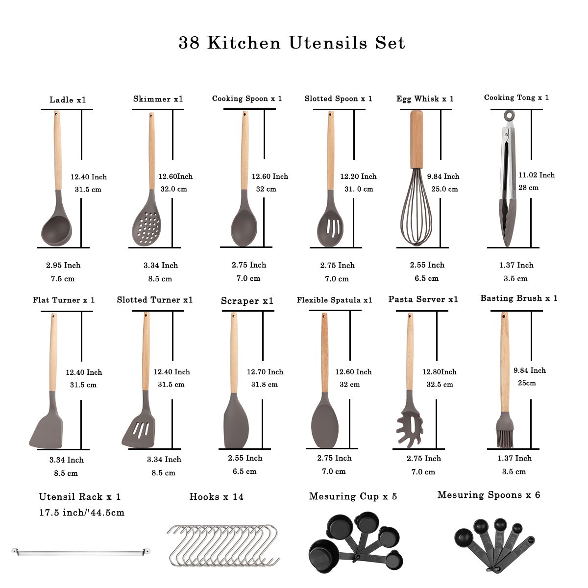 US$ 34.99 - Silicone Kitchen Utensils Set 38 Pieces, Non-Stick Cooking  Utensils Set with Utensil Racks - m.
