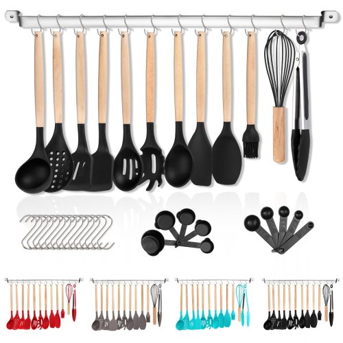 US$ 34.99 - Silicone Kitchen Utensils Set 38 Pieces, Non-Stick Cooking Utensils  Set with Utensil Racks - m.