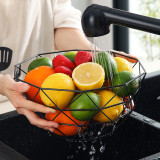 Black Metal Wire Fruit Bowl, Iron Arts Fruit Storage Baskets（Square Tall）