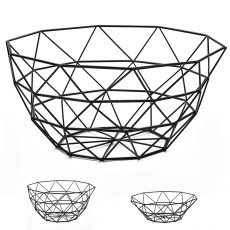 Black Metal Wire Fruit Bowl, Iron Arts Fruit Storage Baskets（Square Tall）