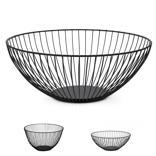 Black Metal Wire Fruit Bowl, Iron Arts Fruit Storage Baskets（Round Short）