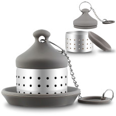 Stainless Steel Tea Infuser Mesh Strainer with Silicone Drip Dray and Extended Chain Hook, 2 Pack