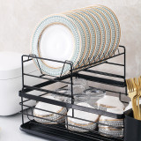 2 Tier Stainless Steel Black Dish Rack and Drainer Set with Removable Cutlery Rack