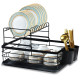 2 Tier Stainless Steel Black Dish Rack and Drainer Set with Removable Cutlery Rack