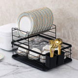 2 Tier Stainless Steel Black Dish Rack and Drainer Set with Removable Cutlery Rack