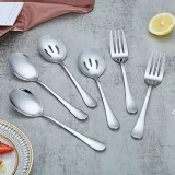Stainless Steel Silver Titanium Plated Flatware Serving Set 8PCS Silver Serving Silverware Set