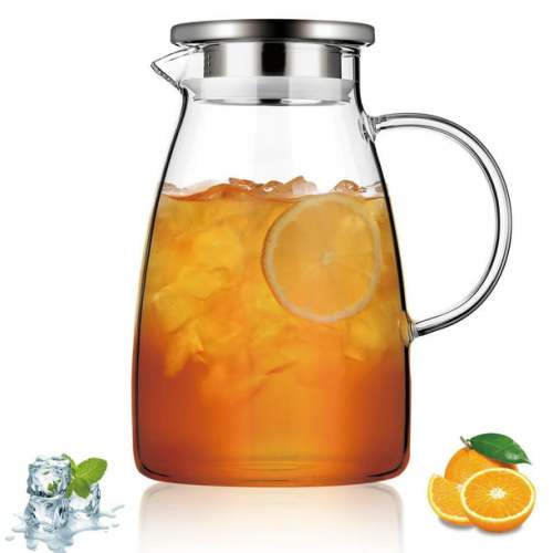 2.0 Liter Clear Glass Pitcher with Handle, Lid and Spout for Water