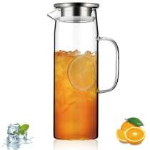 1500ml Glass Pitcher with Stainless Steel Lid, Great for Juice, Milk, Beverage Cold Tea