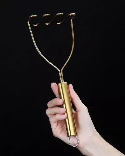 US$ 8.99 - Cooking Tool Potato Masher,Stainless Steel Gold Handle Potato  Ricer With Titanium Plating - m.