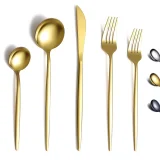 Gold Silverware Set 40 Pieces, Stainless Steel Flatware Set, Titanium Black Plating Cutlery Set Utensil Sets